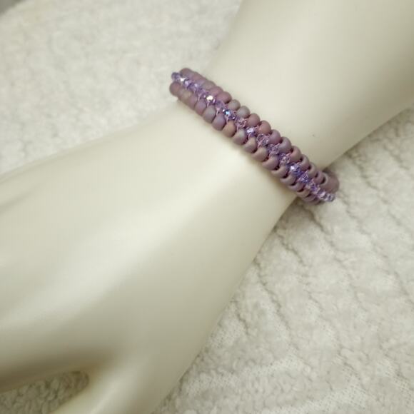 HANDMADE ~Lavender Sparkle Herringbone  & Crystals Bracelet ~6¼'' - Picture 3 of 7